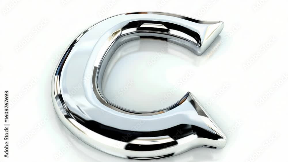 Poster a close-up of a chrome letter c on a white background, suitable for use in designs and graphics