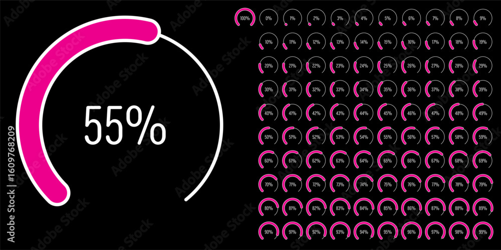 Fototapete set of circular sector arc percentage diagrams meters progress bar from 0 to 100 ready-to-use for we