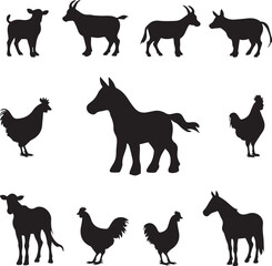 Farm Animal Silhouettes Set Domestic Livestock Icons