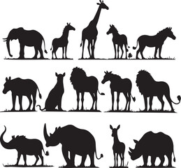Safari Animal Silhouettes Vector Set Wildlife Black Icons