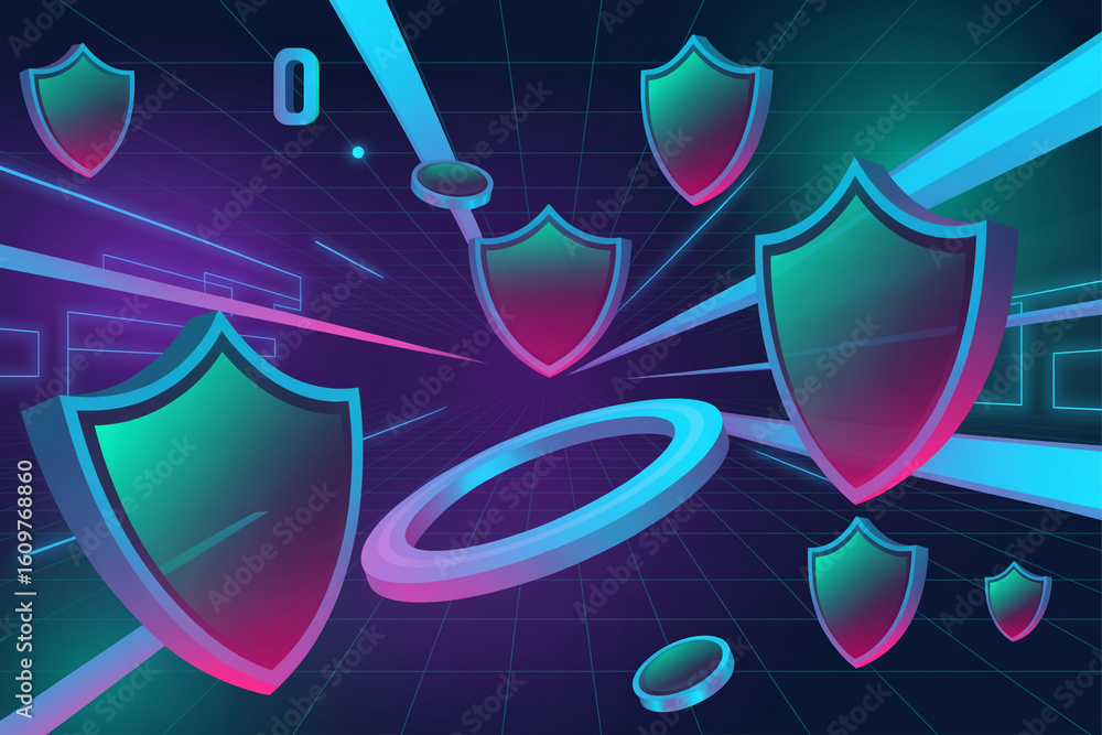 Aufkleber digital shields protecting data in a futuristic cyber security network