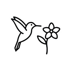 Line art hummingbird hovering near a simple flower icon nature insect © CreativeWorld