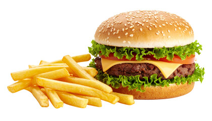 Delicious double cheeseburger with crispy french fries