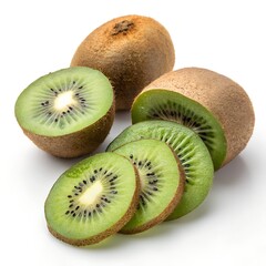 Obraz premium Green kiwi fruit, fresh and ripe, isolated on a white background, highlighting its healthy, juicy, and tropical nature