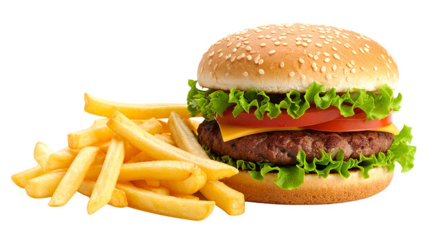 Delicious classic cheeseburger and crispy french fries meal
