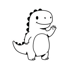 Fototapeta premium Cute cartoon dinosaur waving black and white line art printable coloring page kids illustration