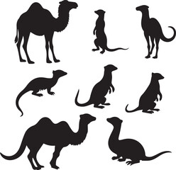 Desert Animal Silhouettes Set Camel and Reptile Icons