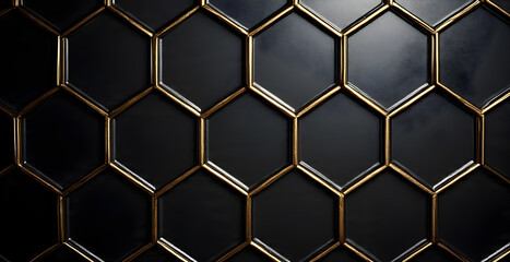 Metal texture background with golden hexagons. Abstract dark metal texture vector background with golden shiny & luxury hexagon shapes.