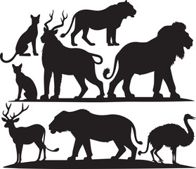 African Animal Silhouettes Set  Savannah Wildlife Icons