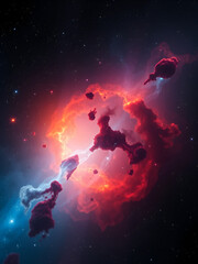 A closeup shot of a mysterious, glowing and colourful nebula in space