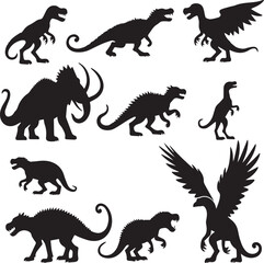 Prehistoric Animal Silhouettes Set  Dinosaurs and Ancient Wildlife