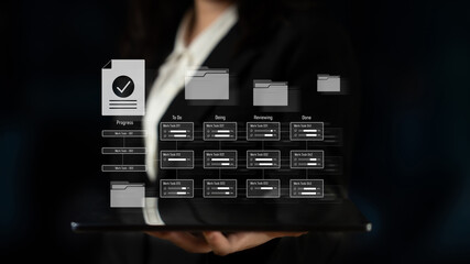 Task management workflow dashboard visualizing to-do lists, ongoing tasks, review status, and...