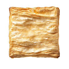Golden, Flaky Puff Pastry Sheet Isolated on White Background