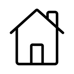 Simple outline drawing of a house with a chimney and door