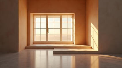 Obraz premium Modern Minimalist Living Room with Warm Sunlight and Cozy Sofa