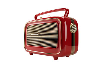 Red retro vintage radio icon in 3D rendering isolated for music, audio, or decor display