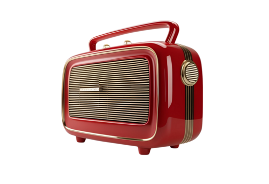 Red retro vintage radio icon in 3D rendering isolated for music, audio, or decor display