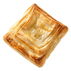 Golden, flaky square pastry with a hollow center, showcasing layers of buttery dough.