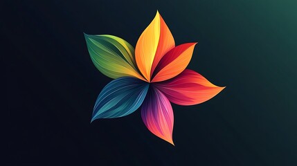 Colorful stylized flower illustration with vibrant rainbow gradient petals over a dark background photo