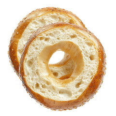 Sliced Bagel with Sesame Seeds on White Background