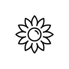 Minimalist outline icon a sunflower with a sun symbol inside nature