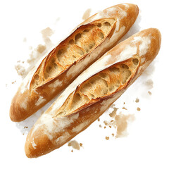 Two Freshly Baked Baguettes with Crusty Exterior and Soft Interior