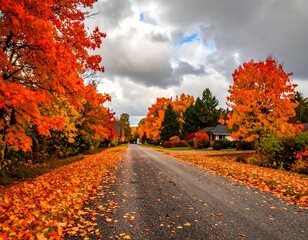 Autumnal country road lined with vibrant fall foliage (1)