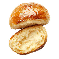 Golden Brown Brioche Bun Sliced in Half, Revealing Fluffy Interior