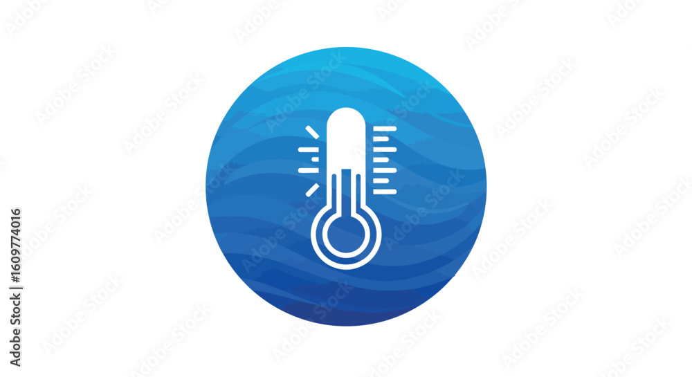 Poster cooling temperature icon with thermometer in blue circular gradient design