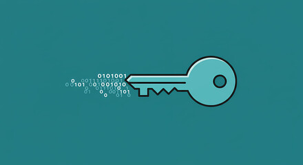 Conceptual illustration of a digital key and binary code for cybersecurity and data protection.