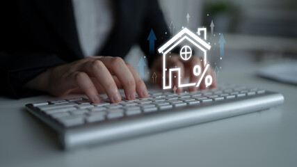 Real estate investment profit illustration showing rising house value, property return, and real...