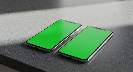 Sleek black countertop in a contemporary kitchen featuring an inset green screen for futuristic smart home integration
