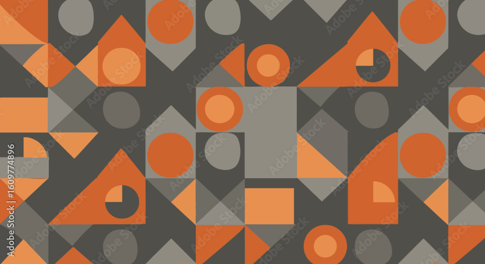 Poster geometric abstract pattern with circles and triangles in earth tones