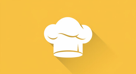 White chef hat icon with long shadow on yellow background, representing the culinary arts profession.