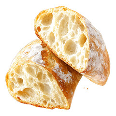 Freshly Baked Ciabatta Bread Slices with Airy Crumb Structure