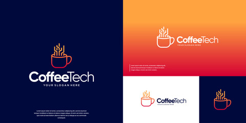 electrical circuit logo, coffee cup shape, modern technology abstract, vector graphic illustration.