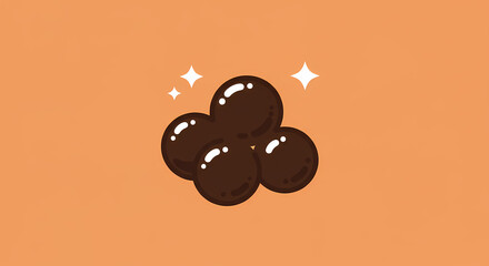 A sparkling illustration of fresh boba tapioca pearls, a chewy ingredient for bubble tea drinks, on a solid background.