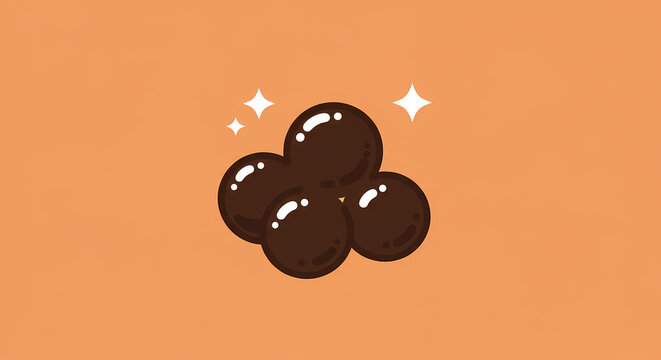 A sparkling illustration of fresh boba tapioca pearls, a chewy ingredient for bubble tea drinks, on a solid background.