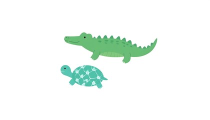Fototapeta premium Cartoon crocodiles and turtles