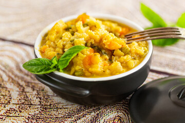 Delicious organic stew made with mashed peas