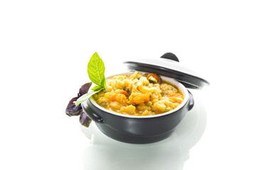 Vegan pea porridge with cauliflower and carrots