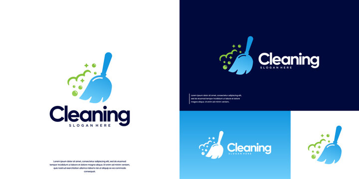 Broom and bubble logo, cleaning symbol, maintenance, vector graphic design.