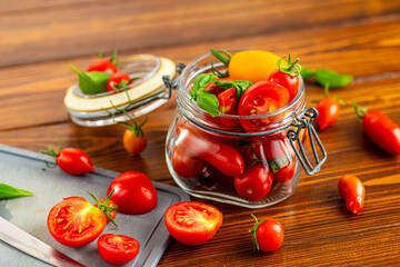 Organic garden tomatoes variety with seeds and pulp