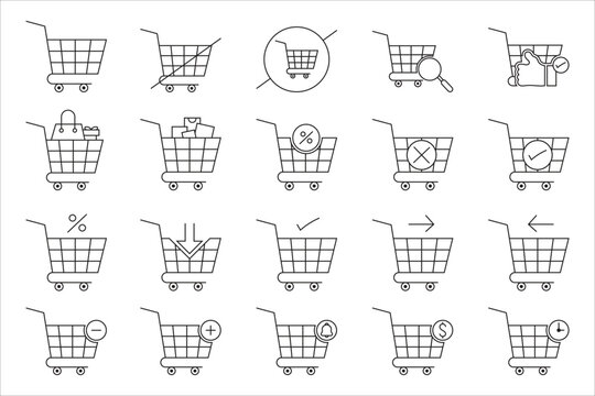 Shopping Cart Different Style Line Icon. Vector Art, And Graphics