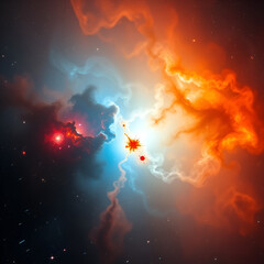 A closeup shot of a mysterious, glowing and colourful nebula in space