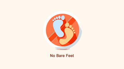 Obraz premium No Bare Feet warning sign with colorful footprints illustration 