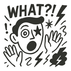 Expressive abstract face and hand line art – surreal emotional sketch in bold black and white ink, hand-drawn doodle illustration on transparent background.