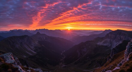 Majestic Sunset Over Mountain Range