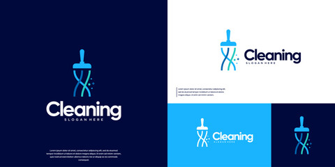 Broom handle logo, with a modern technological style, brush, digital services, graphic vector illustration.