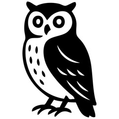 Stylized black silhouette illustration of an owl, depicted in a clean, modern design.  Ideal for nature-inspired graphics, logos, and educational materials.